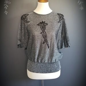 Vintage Beaded Black and Silver Top